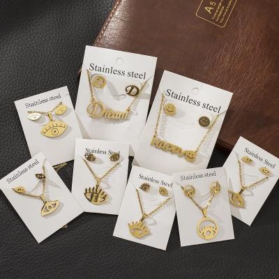 China High Quality CLASSIC Stainless Steel Cheap 18k Gold Plated Eye Necklace Earrings Pendant Jewelry Set For Women Necklace Earrings for sale