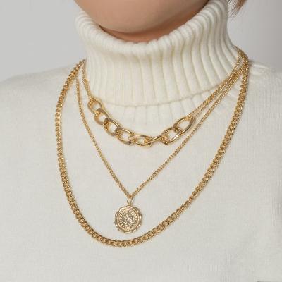 China Fashion CLASSIC Multilayer Round Portrait Necklace Round Pendant Charms Gold Pendant Necklace For Women Jewelry Gift for sale