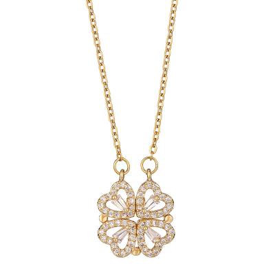 China CLASSIC Exquisite Zircon Open Heart Female Opening And Closing Four Leaf Clover Necklace Titanium Steel Necklace for sale