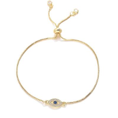 China CLASSIC Fashion Luxury Blue Evil Eye Charm Bracelet For Women Cubic Zircon CZ Tennis Copper Jewelry Adjustable Bracelets for sale