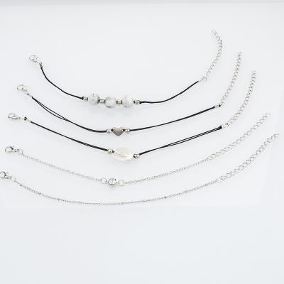 China BOHEMIA Fashion Five-Piece Set Of Light Gray Shell Beads With Love Rhinestone Bracelet Gift for sale