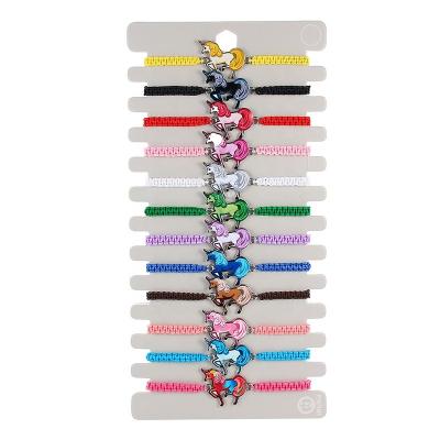 China 12pcs/Set CLASSIC Enamel Unicorn Charms Bracelet for Women Girl Adjustable Braided Rope Chain Anklet Bracelet Animal Jewelry Gift for sale