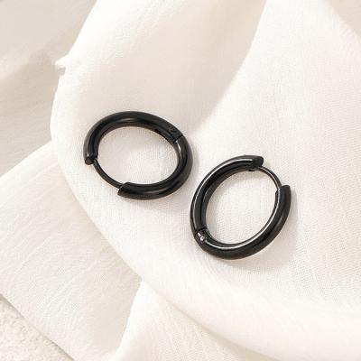 China TRENDY Fashion Hoop Earrings Black Stainless Steel Hoop Earrings For Men Women Small Huggie Earrings Around Smooth Circle Hoop Earrings Jewelry for sale