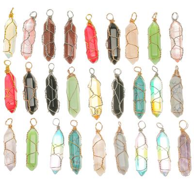 China New CLASSIC Healing Crystal Wire Wrap Terminated Pointed Hexagon Stone Pendants For Jewelry Making DIY Necklace Amethyst Charms for sale