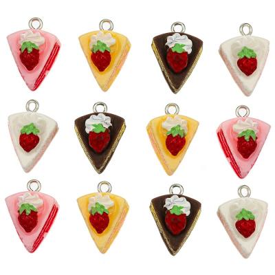 China Cute Kawaii Simulated Food Strawberry Layer Cake Resin DIY Charms Pendant For Necklace Handmade Earring Making Jewelry Accessories for sale