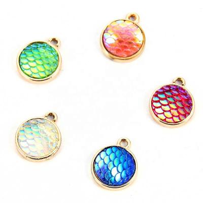 China Cute Mermaid Scale Zinc Alloy Charms 14mm For Jewelry Making DIY Color Fish Scales Pendants Jewelry Finding for sale