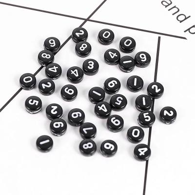 China DIY Candy Beads Black Colored Acrylic Number Loose Beads Letter Pattern Approx 7mm Flat Round White Hole Approx 1.5mm For DIY Accessory for sale