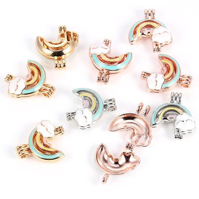 China Cute Rose Gold Silver Drop Oil Raionbow Cloud Bead Cage Essential Oil Pendant Diffuser For Women Men Jewelry Making Necklace for sale