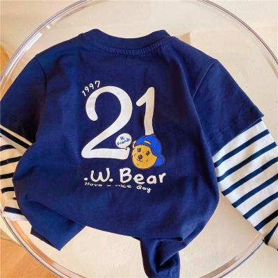 China 2021 Autumn Boys and Girls Long Sleeve T-shirt Children's T-shirt Baby Korean Color Stripe Breathable Splicing Top for sale