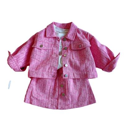 China New children's style two-piece set of 2021 autumn cowboy costume girls Chinese style long sleeve coat foreign Korean pink perfume small for sale