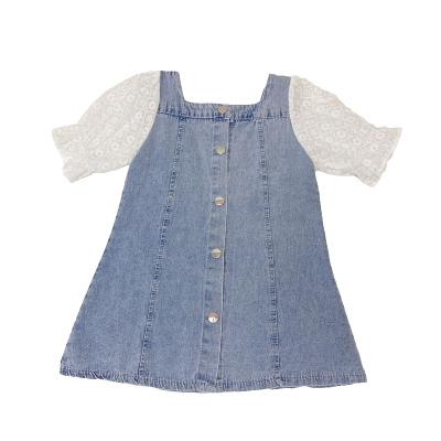 China Foreign children's denim skirt fashion style summer baby sleeve dress washable girl's denim dress short skirt girl's denim skirt for sale