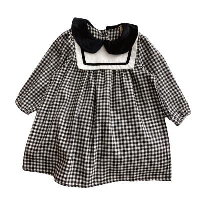 China 2021 Spring Girls New Princess Kids Skirt Children's Long Sleeve Baby Girl's Plaid Dress Anti-wrinkle Navy Neck Skirt for sale