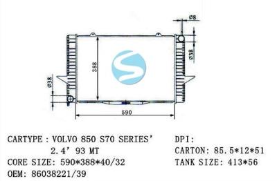 China OEM auto de aluminio durable 86038221/39 de VOLVO 850 S70 SERIES'2.4 93MT del radiador en venta