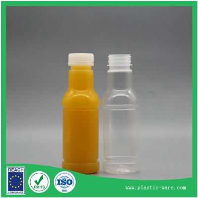 China 300 ml PP juce plastic bottle with lid in 38 open clear plastic juice bottles round bottles for sale