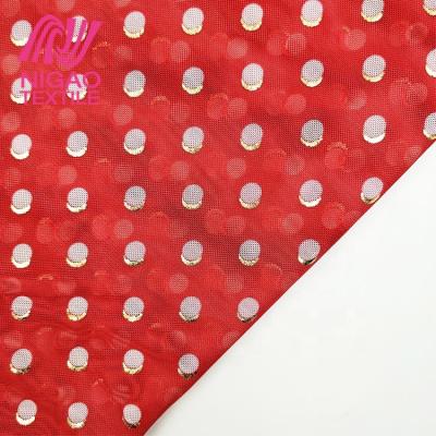 China Stretch Classic Design Polka Dot Pattern Glitter Net Fabric Foil Printed Tulle Polyester Spandex Fabric For Customized for sale