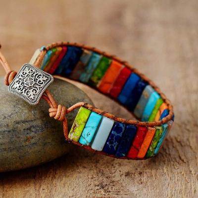 China FASHIONABLE Colorful Rectangular Handwoven Adjustable Emperor Stone Bracelet Yoga Chakra Bracelet Meditation Decompression Bracelet for sale