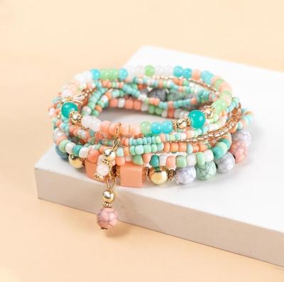 China FASHION Multilayer Beads Bracelet For Women Color Stone Charm Bracelet Beach Holiday Bracelet Bohemian Jewelry for sale