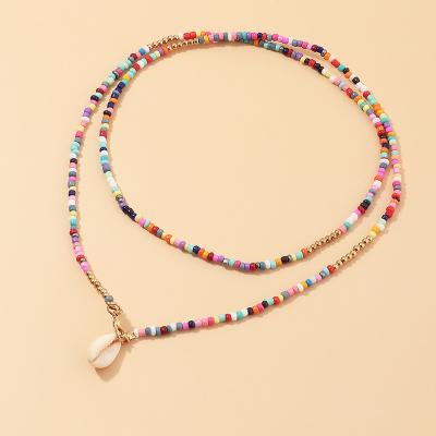 China TRENDY Colored Rice Beads Colorful Shells Woven Necklace Bohemian Personality Necklace Beach Dinner Party Holiday Necklace for sale