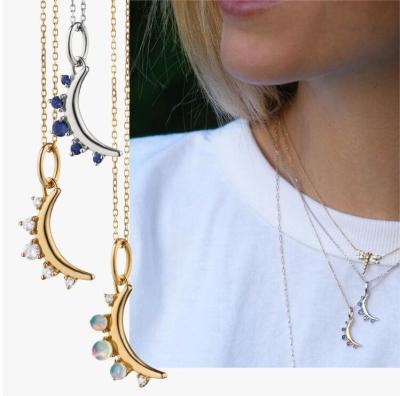 China FASHION New Moon Birthstone Zircon Necklace 12 Months Birthstone Pendant Necklace Moon Pendant Necklace Friendship Gift for sale