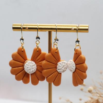 China As PICTURE Dangle Earrings Clay Drop Handmade Soft Clay Earrings Fashion Half Sunflower Earring for sale