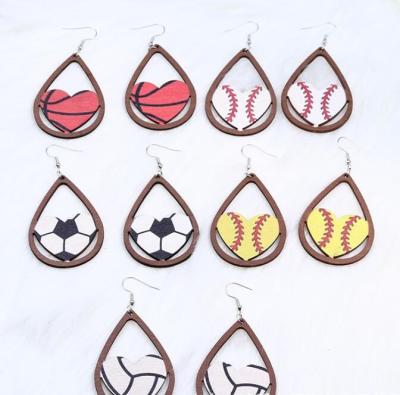 China AS Wooden Baseball Football IMAGE Stud Earrings Sports Earrings Pendant Jewelry Accessory for sale