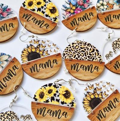 China AS A MOM PICTURE Mother's Day Earrings for MOM dangle earrings simple wooden leopard sunflower earring women girls fashion for sale