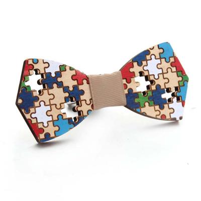 China Wooden men's bow tie decorative bow tie hand-painted wholesale flat type handmade fashion color for sale