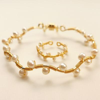 China CLASSIC Exquisite Classic Pearl Bracelet Ring Set Accessories Small Cool Lady Ethnic Style Jewelry for sale