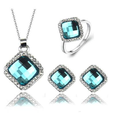 China CLASSIC Hot Selling Wedding Set Diamond Crystal Earring Necklace Ring Jewelry Set for sale