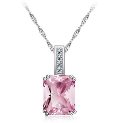 China Cubic Zirconia Copper Rose Pendant Necklace Classic Luxury Rectangle Necklace For Women Necklace For Women for sale