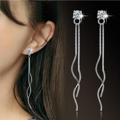 China Long line four claw copper fashion earrings zircon ear studs rippled zircon drop earrings for sale