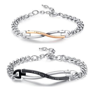 China Romantic I Was Born To Love You Stainless Steel Intertwine Couples Bracelet for sale