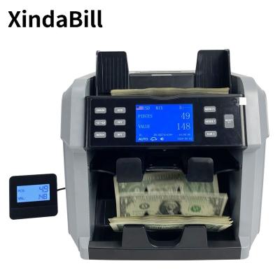 China Money Detection Counting Machine XD-2400 2 Pockets CIS Money Counting Machine Bill Cash Value Multi-Currency Mixed Counter and Sorter for Bank for sale