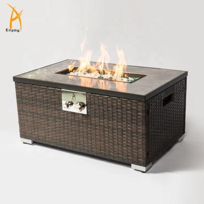 China Outdoor Stocked Gas Fire Pit Table Garden Propane Fire Pit Rattan Fire Table USA Drop Shipping Available for sale