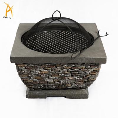 China Stocked Fire Pit Stone Look Heavy Outdoor MgO Material With BBQ Grill for sale