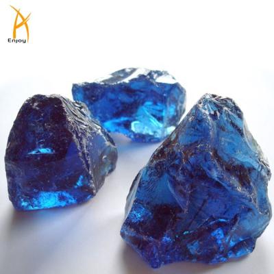 China Blue Glass Decorative Fire Pit Gas Fire Mine Rocks Stored Glass Rocks for sale