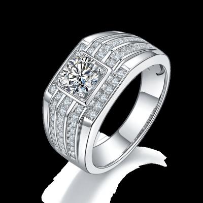 China Vintage Fashion 925 Moissanite Sterling Silver 18K White Gold Round Shape 1 CT VVS D Diamond Ring For Men for sale