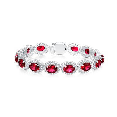 China Vintage Luxury 925 Sterling Silver 6mm*8mm High Quality Zircon Red Ruby Inlaid Women's Fashion Bracelet for sale