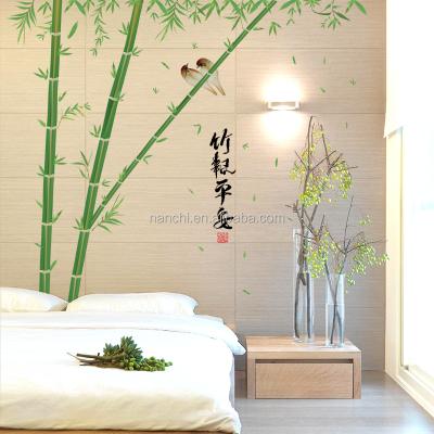 China Recycled and easy to use green bambo bird brings back family peace wall sticker for tv background living room parede adesivo pvc removable wall decal for sale