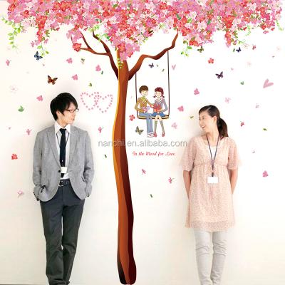 China Reused And Easy To Use Cartoon Lovers Romantic Cherry Blossoms Wall Stickers Decorate New Couples Room Bedroom Removable Vinyl Wallpaper for sale