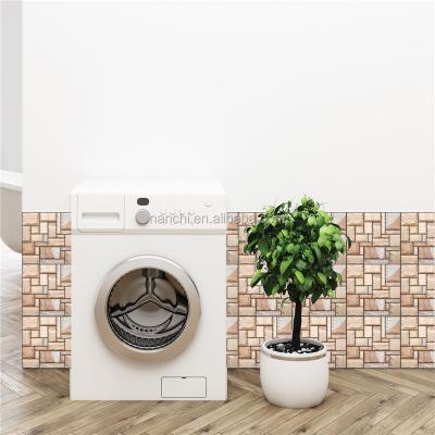 China 3D Effect Brick Tile Design Wall Panel Faux PVC Waterproof Home Wallpaper Khaki Plastic Recycled Easy To Use Bedroom Decorative Wall Stickers for sale