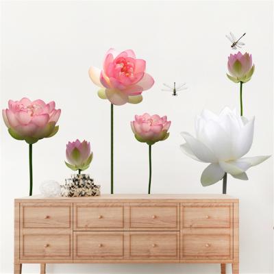 China Modern design decorative wall sticker TV waterproof decorative Lotus and dragonfly background landscape wall murals wallpapers for sale