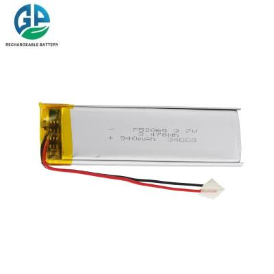 China KC CB IEC62133 Batería recargable de LiPo 752065 940mAH Batería de Lipo de célula de polímero de litio 3.7v 10ah Batería de rastreo en venta