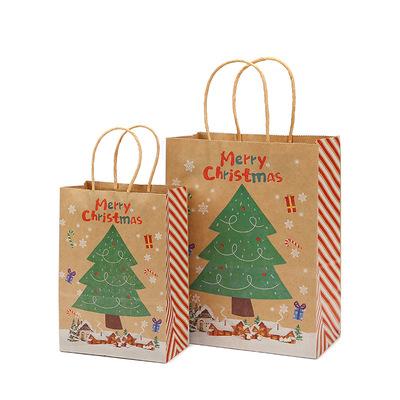 China Custom Handled Logo Various Sizes Recyclable Kraft Paper Bag For Christmas Kraft Paper Bag for sale