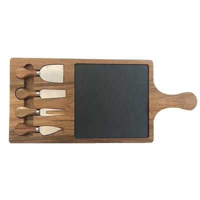 China Sustainable Wholesale Natural Acacia Slate Cottage Cheese Board and Wooden Knife Set for sale