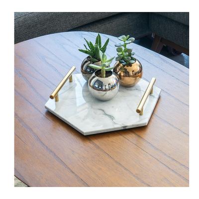 China Sustainable Customized White Marble Packing Stone Room Service Food Serving Tray for sale