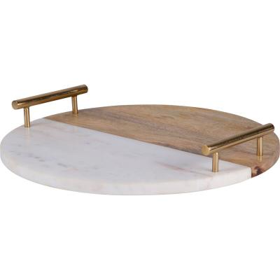 China Washdisher Hotel Decorations Fruit Home Luxury Pizza Food Serving Marble Wooden Tray for sale