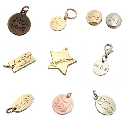 China Nickel Free/Lead Free/Top Quality Fahion Design Custom Made Silver Logo Stamped Metal Jewelry Tags For Pendant/Necklace for sale