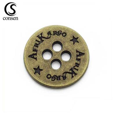 China US Sustainable Standard Custom Antique Brass Logo Engraved Metal Hole Buttons For Garment for sale