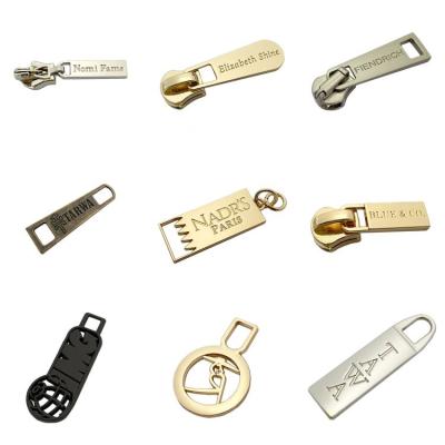 China US Standard Gold Metal Nickel Free Custom Logo Embossed Zipper Puller For Bag / Clothes for sale